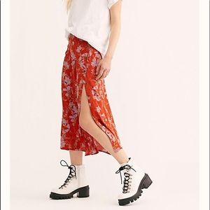 Free People Retro Love Midi Skirt Fall Colors Sz 2